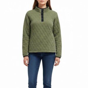 Orvis Womens Green Cotton Quilted 1/4 Snap Pullover Jacket Sz XS - New